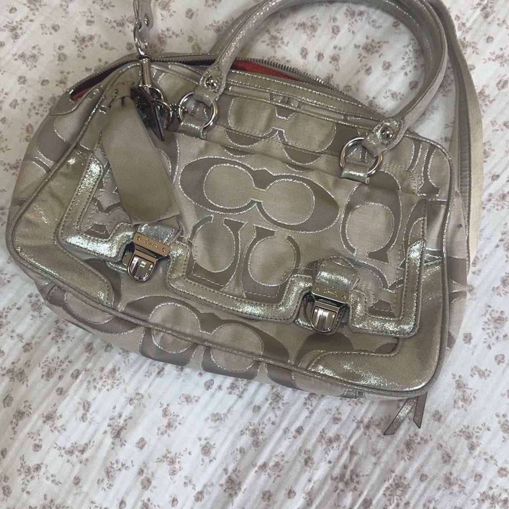 Coach Metallic Silver and Tan Women's Bag